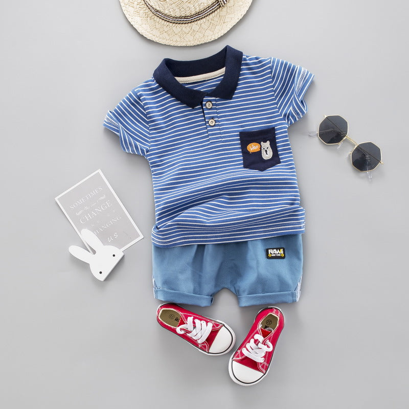 Children Boy Co Ord Summer Striped Short Sleeve T-shirt Shorts 2 Piece Set