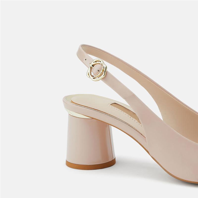 Nude Block Heels Dew Heel Low-Cut High Heels Summer Mid Heel Pumps