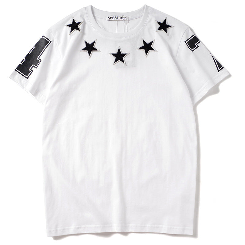 GVC T Shirt 74 Pattern Short Sleeve T-shirt Brand Flocking Embroidery Pentagram Cotton Loose
