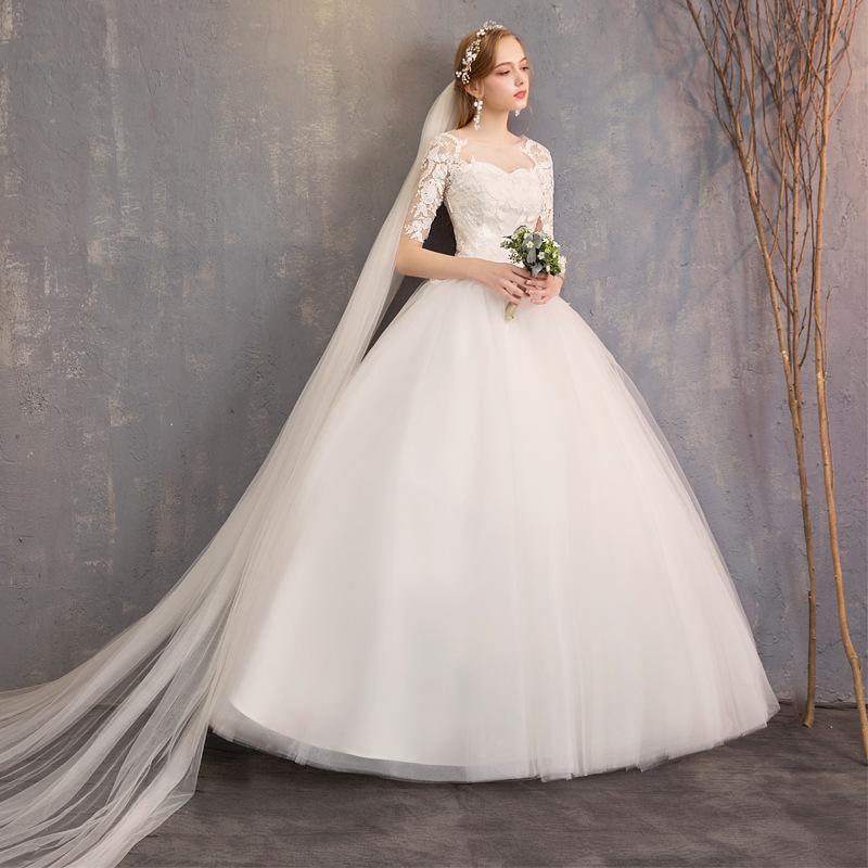 Women's Evening Dress Ball Gown Princess Quinceanera Wedding Dresses Off-Shoulder Half Sleeve Wedding Dress Simple Tulle Tutu Dress