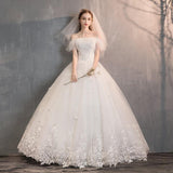 Women's Evening Dress Ball Gown Princess Quinceanera Wedding Dresses Simple Off-Shoulder Lace Wedding Dress White Slimming Tulle Tutu Dress