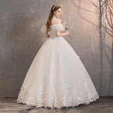 Women's Evening Dress Ball Gown Princess Quinceanera Wedding Dresses Simple Off-Shoulder Lace Wedding Dress White Slimming Tulle Tutu Dress