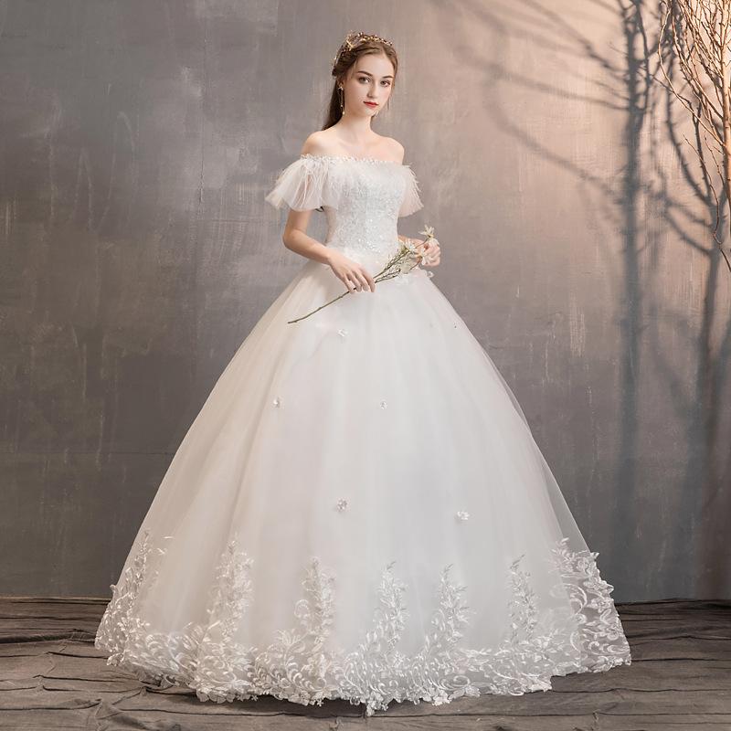 Women's Evening Dress Ball Gown Princess Quinceanera Wedding Dresses Simple Off-Shoulder Lace Wedding Dress White Slimming Tulle Tutu Dress