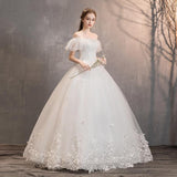 Women's Evening Dress Ball Gown Princess Quinceanera Wedding Dresses Simple Off-Shoulder Lace Wedding Dress White Slimming Tulle Tutu Dress
