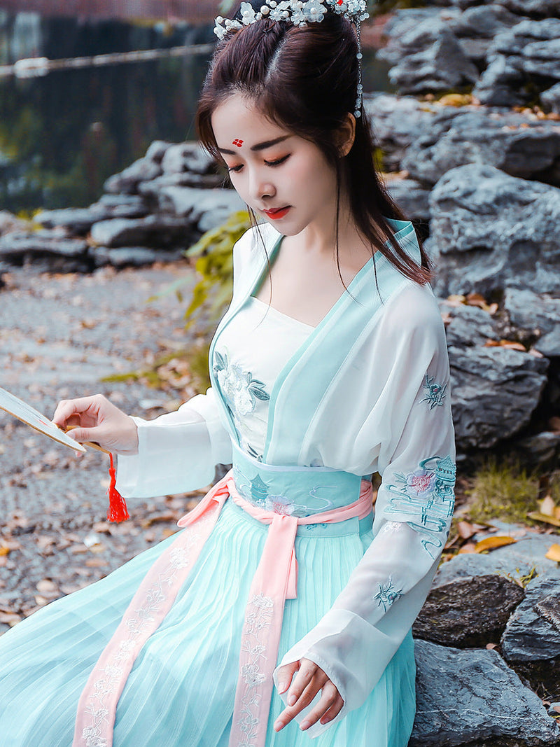 Chinese Traditional Dress Fresh Elegant Waist Tang Three-Piece Set