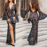 Women Lace Wedding Dress Summer Dress Sexy V-neck Backless Batwing Sleeve Dress for Women