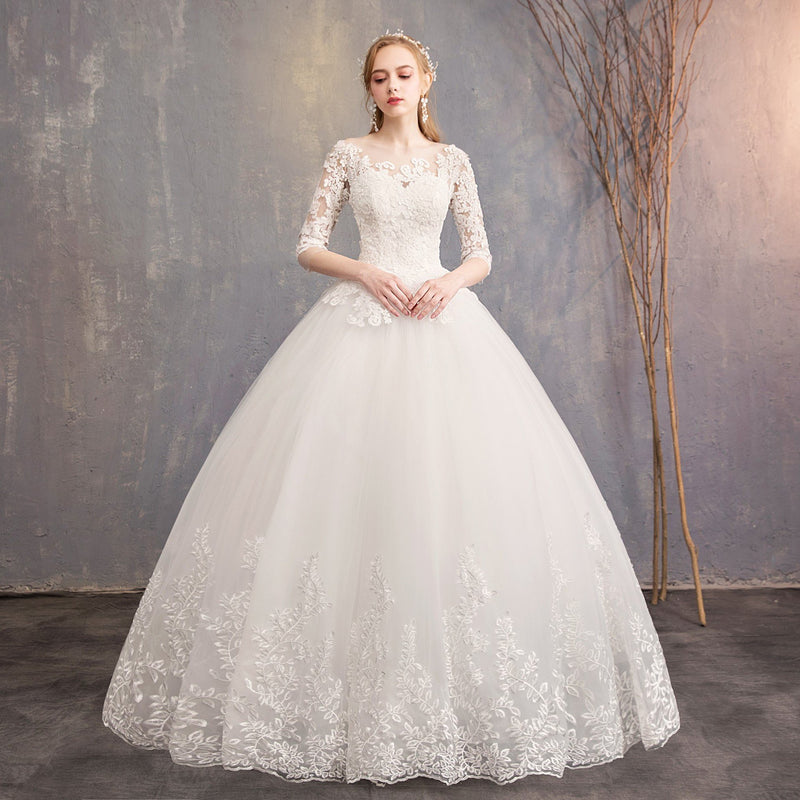 Women's Evening Dress Ball Gown Princess Quinceanera Wedding Dresses Slimming Tulle Tutu Dress Off-Shoulder Simple Floor-Length Wedding Dress