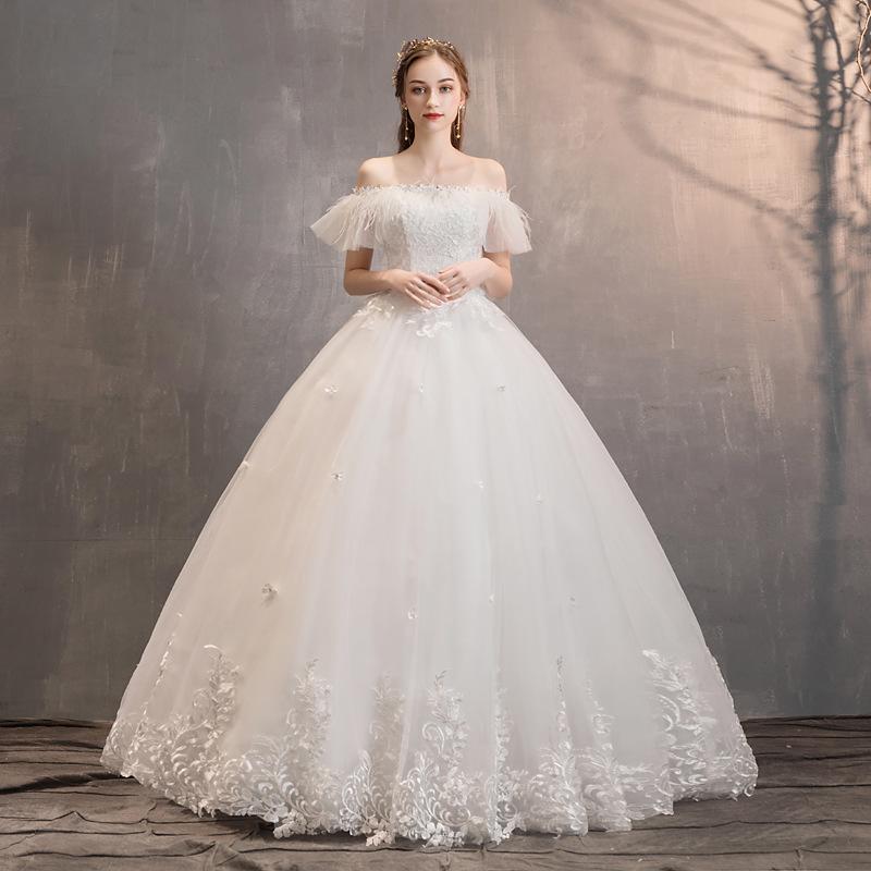 Women's Evening Dress Ball Gown Princess Quinceanera Wedding Dresses Simple Off-Shoulder Lace Wedding Dress White Slimming Tulle Tutu Dress