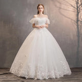 Women's Evening Dress Ball Gown Princess Quinceanera Wedding Dresses Simple Off-Shoulder Lace Wedding Dress White Slimming Tulle Tutu Dress