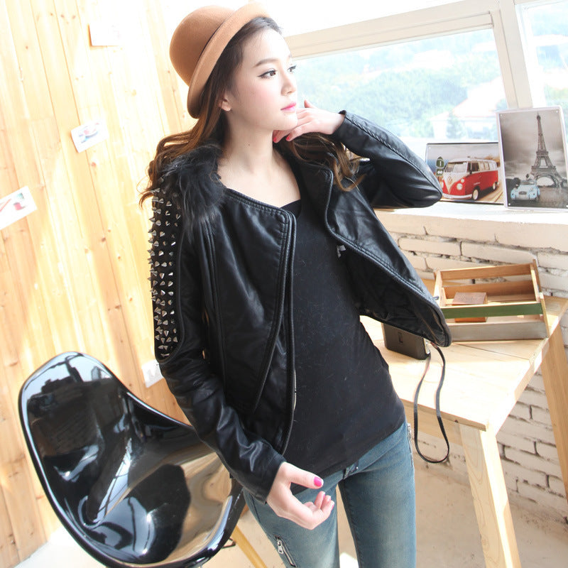 Leather Biker Coat Golden Leather Jacket Women Pu Jackets Punk Rivet Coat Fashion Leather Coat