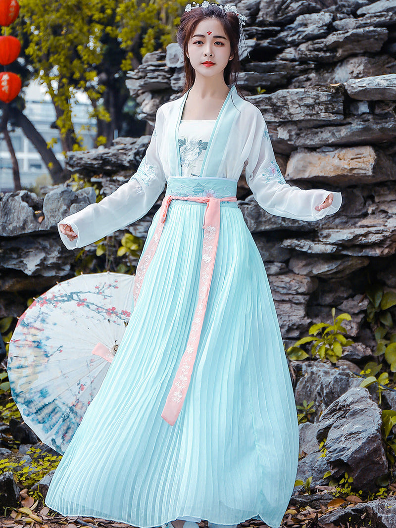 Chinese Traditional Dress Fresh Elegant Waist Tang Three-Piece Set