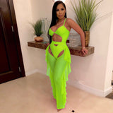 See through Pants Suit Sexy Women Clothing Pure Color Swimsuit Mesh Two-Piece Set