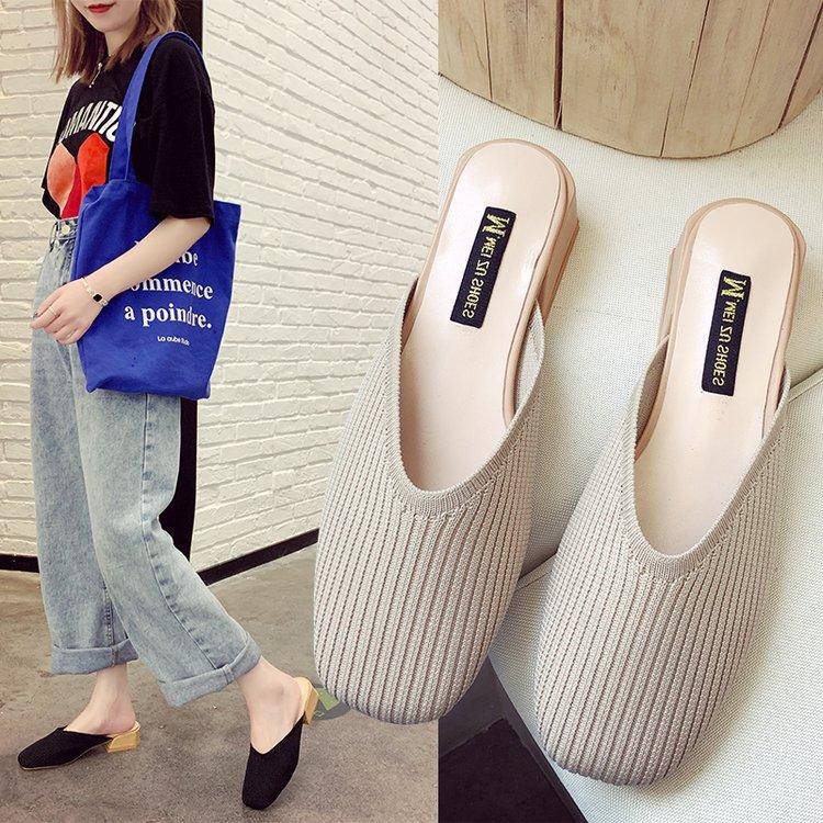 Women Open Toe Sandals Flats Summer Chunky Heel Fashion Mid Heel Slippers