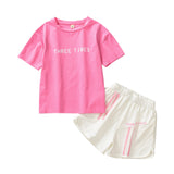Summer Girls' Short-Sleeved Shorts Student Suit Children Girl Sweatershirt & Short 2 Piece Set