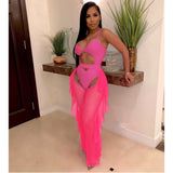 See through Pants Suit Sexy Women Clothing Pure Color Swimsuit Mesh Two-Piece Set