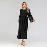 Muslim Women Stylish Kashibo Abaya Muslim Ladies Long Gown Islamic Clothing Jilbab Jalabiya Fashion Petals Sleeve Dress Long Sleeve Embroidery
