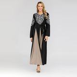 Muslim Women Stylish Kashibo Abaya Muslim Ladies Long Gown Islamic Clothing Jilbab Jalabiya Fashion Embroidered Crew Neck Long Sleeve Stitching Big Swing Dress