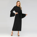 Muslim Women Stylish Kashibo Abaya Muslim Ladies Long Gown Islamic Clothing Jilbab Jalabiya Round Neck Slim-Fit Pleated Sleeve Dress