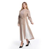 Muslim Women Stylish Kashibo Abaya Muslim Ladies Long Gown Islamic Clothing Jilbab Jalabiya Fashion Embroidered Crew Neck Long Sleeve Stitching Big Swing Dress