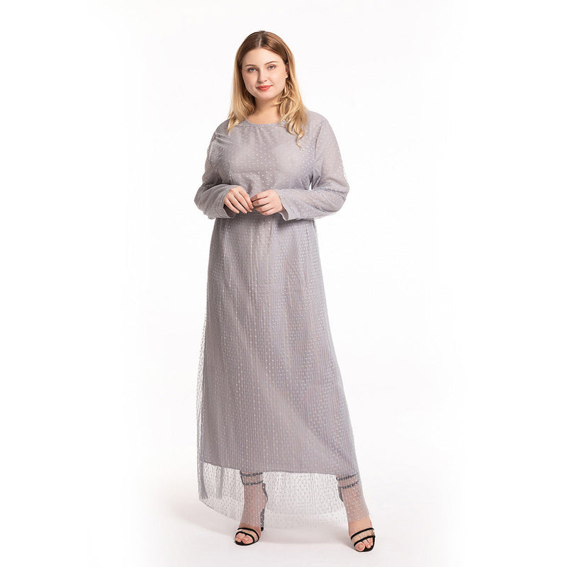 Muslim Women Stylish Kashibo Abaya Muslim Ladies Long Gown Islamic Clothing Jilbab Jalabiya Dot Mesh Slim Dress