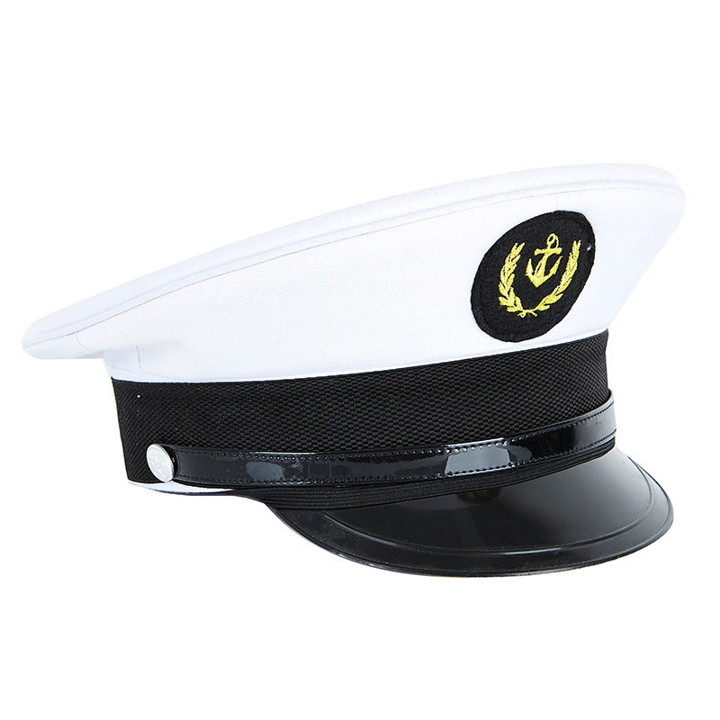 Sailor Hat White Visor Cap Training Cap Navy Hat Aviation Hatband Leather Broad-Brimmed Hat