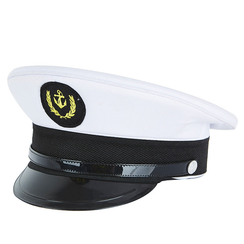 Sailor Hat White Visor Cap Training Cap Navy Hat Aviation Hatband Leather Broad-Brimmed Hat