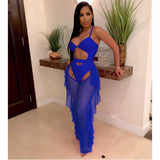See through Pants Suit Sexy Women Clothing Pure Color Swimsuit Mesh Two-Piece Set