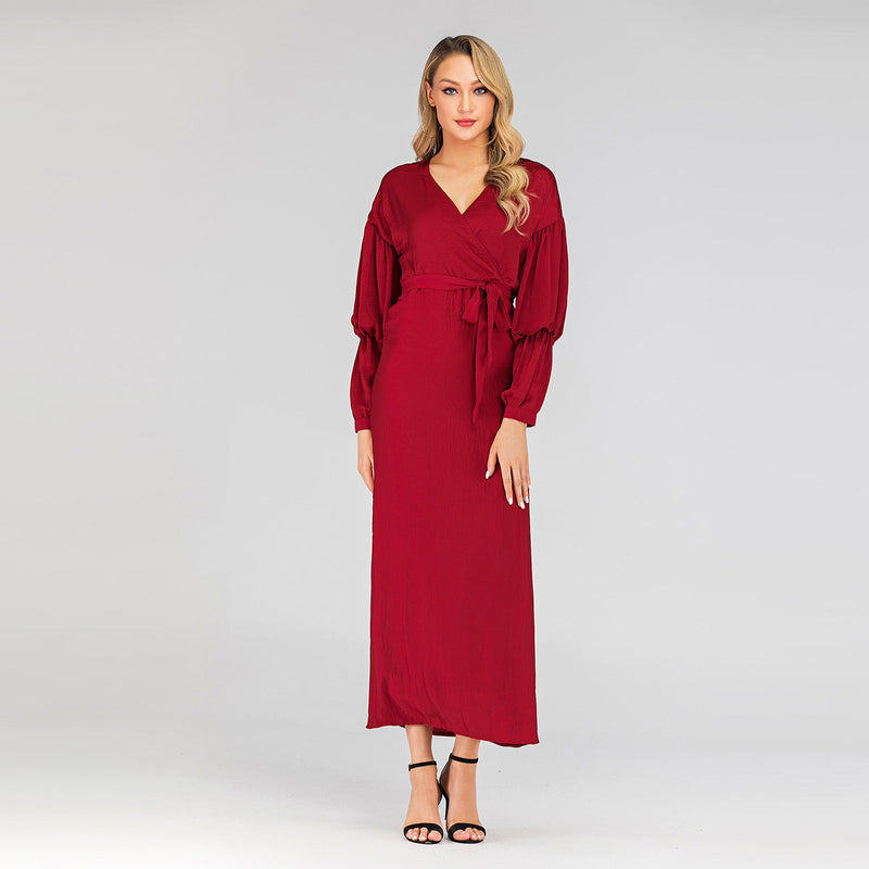 Muslim Women Stylish Kashibo Abaya Muslim Ladies Long Gown Islamic Clothing Jilbab Jalabiya Fashion V-neck Slim Dress