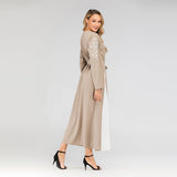 Muslim Women Stylish Kashibo Abaya Muslim Ladies Long Gown Islamic Clothing Jilbab Jalabiya Fashion Embroidered Crew Neck Long Sleeve Stitching Big Swing Dress
