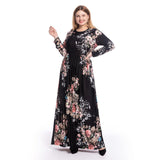 Muslim Women Stylish Kashibo Abaya Muslim Ladies Long Gown Islamic Clothing Jilbab Jalabiya Slim Fit Long Sleeve Printed Round Neck Dress