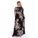 Muslim Women Stylish Kashibo Abaya Muslim Ladies Long Gown Islamic Clothing Jilbab Jalabiya Slim Fit Long Sleeve Printed Round Neck Dress