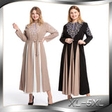 Muslim Women Stylish Kashibo Abaya Muslim Ladies Long Gown Islamic Clothing Jilbab Jalabiya Fashion Embroidered Crew Neck Long Sleeve Stitching Big Swing Dress
