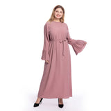 Muslim Women Stylish Kashibo Abaya Muslim Ladies Long Gown Islamic Clothing Jilbab Jalabiya Plus Size New Round Neck Hundred Patchwork Flared Sleeves Slim Dress