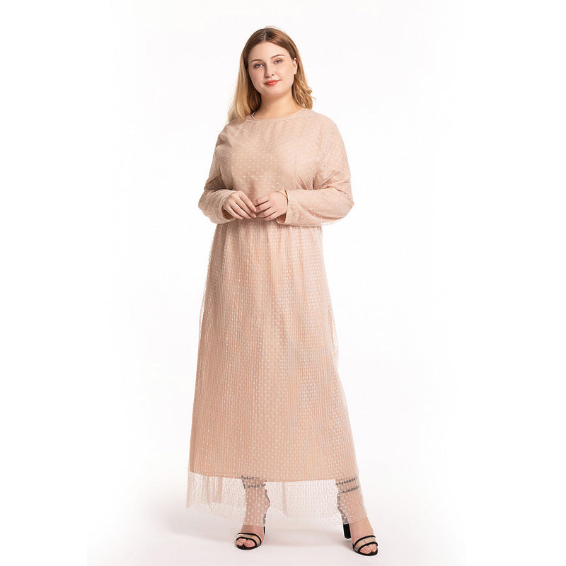 Muslim Women Stylish Kashibo Abaya Muslim Ladies Long Gown Islamic Clothing Jilbab Jalabiya Dot Mesh Slim Dress