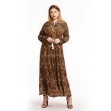 Muslim Women Stylish Kashibo Abaya Muslim Ladies Long Gown Islamic Clothing Jilbab Jalabiya Summer Fashion Leopard-Print Slim-Fit Dress