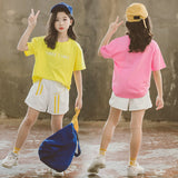 Summer Girls' Short-Sleeved Shorts Student Suit Children Girl Sweatershirt & Short 2 Piece Set