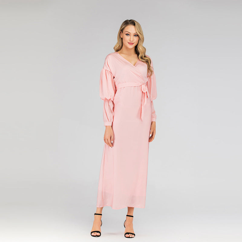 Muslim Women Stylish Kashibo Abaya Muslim Ladies Long Gown Islamic Clothing Jilbab Jalabiya Fashion V-neck Slim Dress
