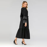 Muslim Women Stylish Kashibo Abaya Muslim Ladies Long Gown Islamic Clothing Jilbab Jalabiya Fashion Petals Sleeve Dress Long Sleeve Embroidery