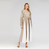 Muslim Women Stylish Kashibo Abaya Muslim Ladies Long Gown Islamic Clothing Jilbab Jalabiya Fashion Embroidered Crew Neck Long Sleeve Stitching Big Swing Dress