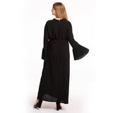 Muslim Women Stylish Kashibo Abaya Muslim Ladies Long Gown Islamic Clothing Jilbab Jalabiya Plus Size New Round Neck Hundred Patchwork Flared Sleeves Slim Dress