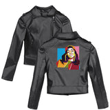 Graphic Leather Jacket Women Cardi B Leather Coat