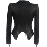 Leather Biker Coat Golden Leather Jacket Women Pu Jackets Rivet Slim Waist-Tight Washed Leather Motorcycle Leather Coat