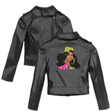 Graphic Leather Jacket Women Cardi B Leather Coat