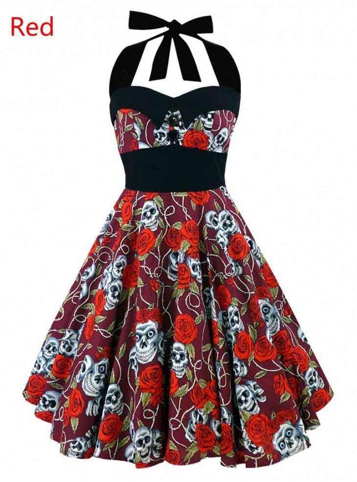 Skull Dress Fashion Party Pleated Puffy Skull Women's Skirt