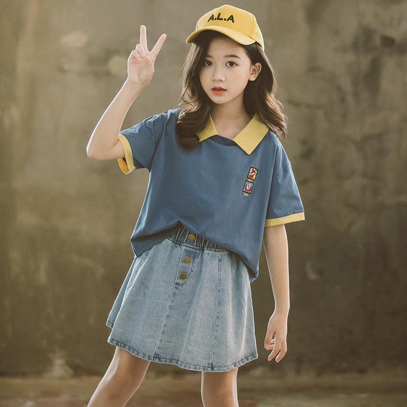 Girls' Summer Suits Children's Trendy Short Sleeve Two-Piece Set Girl's 2 Piece Set