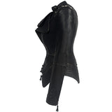 Leather Biker Coat Golden Leather Jacket Women Pu Jackets Rivet Slim Waist-Tight Washed Leather Motorcycle Leather Coat