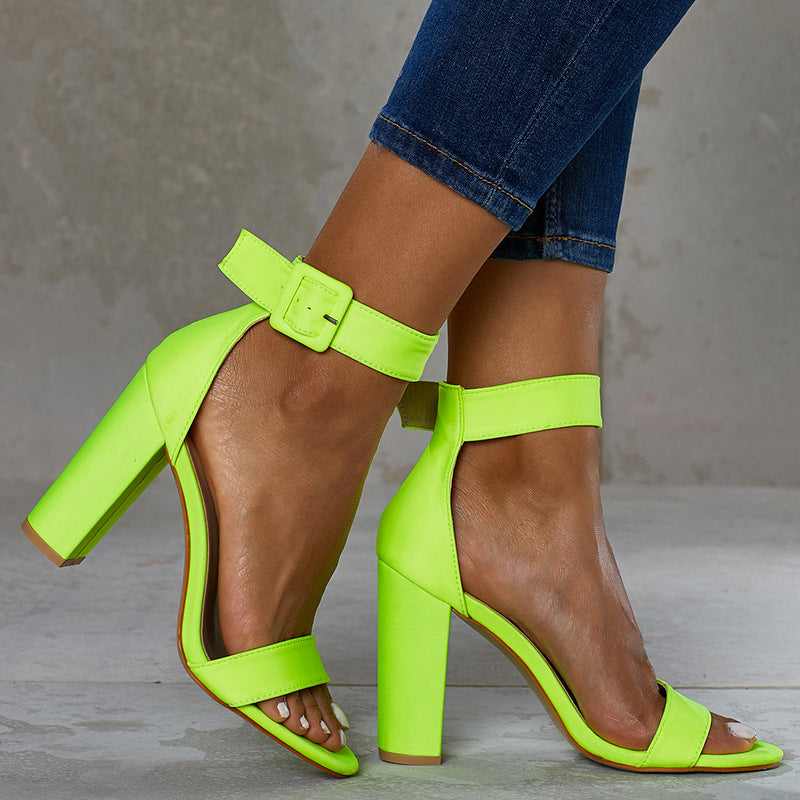 Nightclub High Heel Chunky Heel Ankle Ring Square Buckle Open Toe Sandals Summer