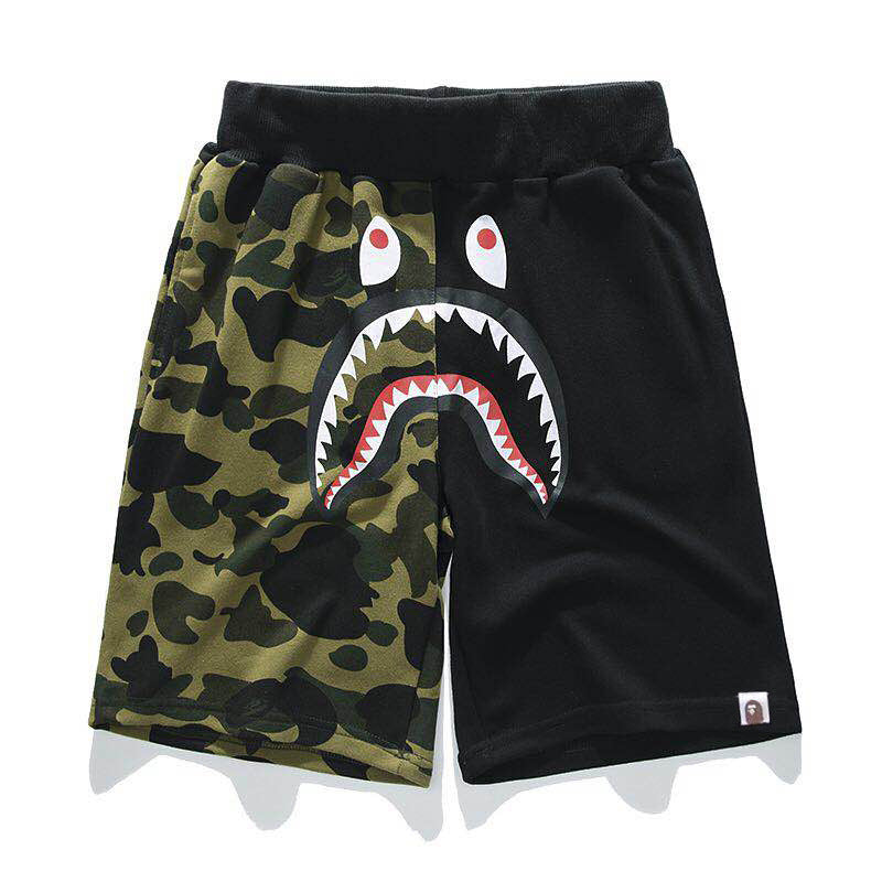 Shark Print Shorts Cotton Looped Fabric Men'S Youth Casual Shorts Cropped Pants