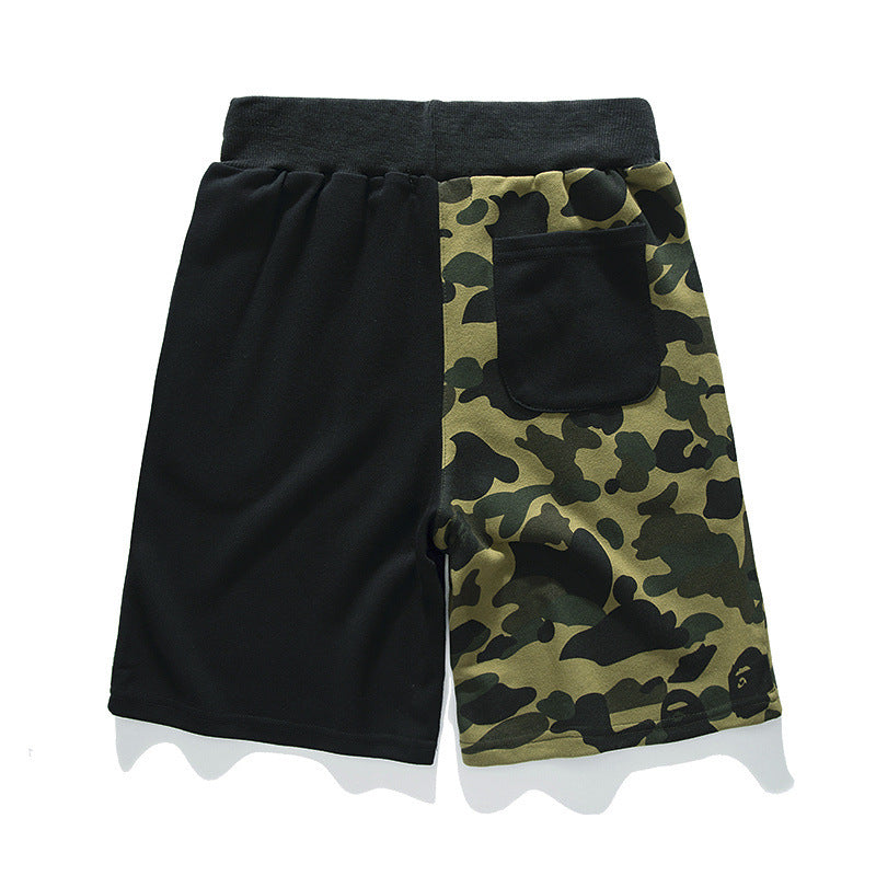 Shark Print Shorts Cotton Looped Fabric Men'S Youth Casual Shorts Cropped Pants