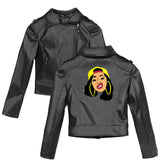 Graphic Leather Jacket Women Cardi B Leather Coat